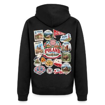 Polen Reisesticker - Unisex Premium Bio Zip Hoodie - Schwarz - Hinten - Nico (187cm)