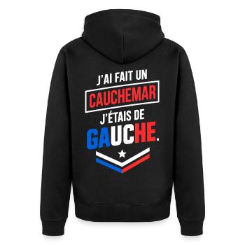 Ich hatte einen Albtraum, ich war links - Unisex Premium Bio Zip Hoodie - Schwarz - Hinten - Nico (187cm)