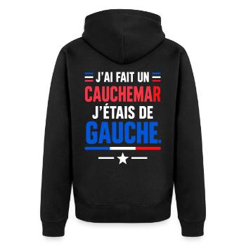 Ich hatte einen Albtraum, ich war links - Unisex Premium Bio Zip Hoodie - Schwarz - Hinten - Nico (187cm)