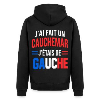 Ich hatte einen Albtraum, ich war links - Unisex Premium Bio Zip Hoodie - Schwarz - Hinten - Nico (187cm)