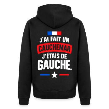 Albtraumlinks-Französischer Slogan - Unisex Premium Bio Zip Hoodie - Schwarz - Hinten - Nico (187cm)