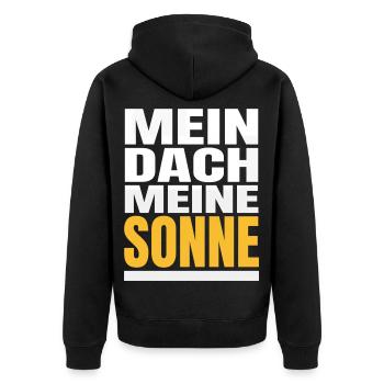 Solarstrom Statement Mein Dach meine Sonne - Unisex Premium Bio Zip Hoodie - Schwarz - Hinten - Nico (187cm)
