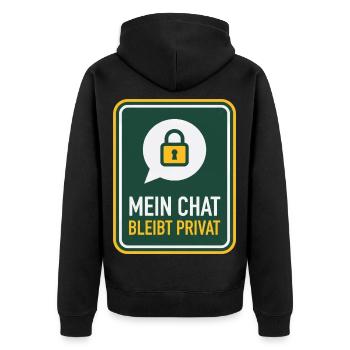 Mein Chat bleibt privat Schild Satire - Unisex Premium Bio Zip Hoodie - Schwarz - Hinten - Nico (187cm)