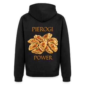 Power Dumplings - Unisex Premium Bio Zip Hoodie - Schwarz - Hinten - Nico (187cm)