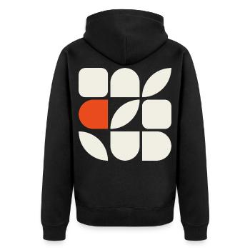 GEFÜGE 01 – Geometrische Formen - Unisex Premium Bio Zip Hoodie - Schwarz - Hinten - Nico (187cm)