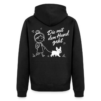 Die mit dem Hund geht Französische Bulldogge - Unisex Premium Bio Zip Hoodie - Schwarz - Hinten - Nico (187cm)