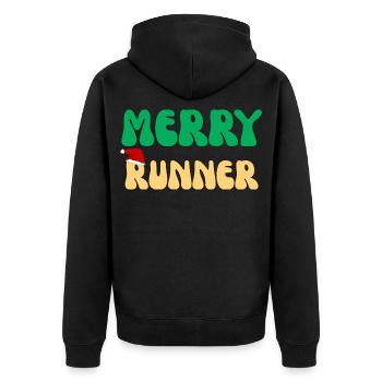 Merry Runner Weihnachtsgeschenk Laufmarathon - Unisex Premium Bio Zip Hoodie - Schwarz - Hinten - Nico (187cm)