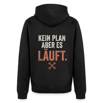 Kein Plan, Aber Es Läuft - Unisex Premium Bio Zip Hoodie - Schwarz - Hinten - Nico (187cm)