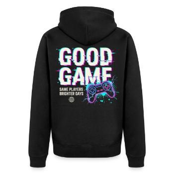 Neon Retro Game Graffiti - Unisex Premium Bio Zip Hoodie - Schwarz - Hinten - Nico (187cm)