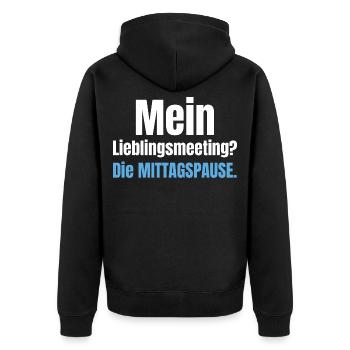 Mein Lieblingsmeeting? Die Mittagspause. - Unisex Premium Bio Zip Hoodie - Schwarz - Hinten - Nico (187cm)