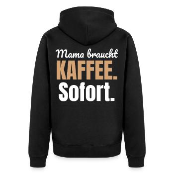 Mama braucht Kaffee. Sofort. - Unisex Premium Bio Zip Hoodie - Schwarz - Hinten - Nico (187cm)