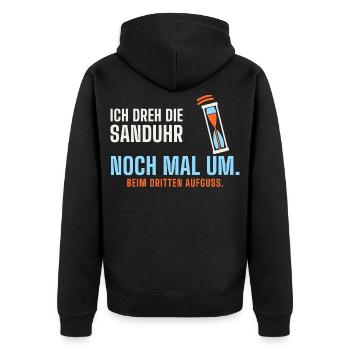 Ich dreh die Sanduhr noch mal um. Sauna lustig - Unisex Premium Bio Zip Hoodie - Schwarz - Hinten - Nico (187cm)