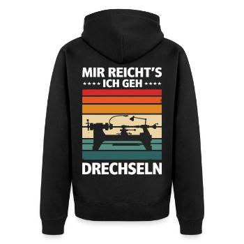Mir reicht's ich geh Drechseln - Unisex Premium Bio Zip Hoodie - Schwarz - Hinten - Nico (187cm)