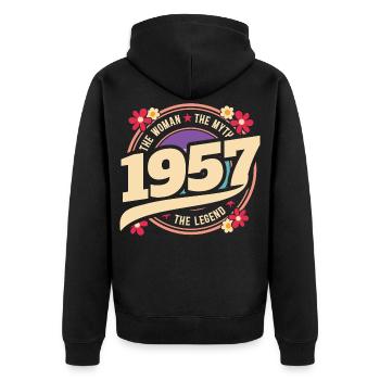 1957 70 Jahre Jubiläum Vintage Woman - Unisex Premium Bio Zip Hoodie - Schwarz - Hinten - Nico (187cm)