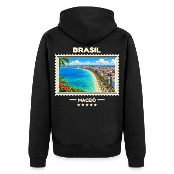 Brasilien Maceió Vintage Reisemarke - Unisex Premium Bio Zip Hoodie - Schwarz - Hinten - Nico (187cm)