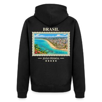 Brasilien João Pessoa Vintage Reisemarke - Unisex Premium Bio Zip Hoodie - Schwarz - Hinten - Nico (187cm)