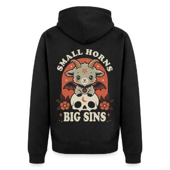 Baphomet – Kleine Hörner große Sünden - Unisex Premium Bio Zip Hoodie - Schwarz - Hinten - Nico (187cm)