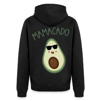 Mamacado Avocado Cartoon mit Sonnenbrille - Unisex Premium Bio Zip Hoodie - Schwarz - Hinten - Nico (187cm)