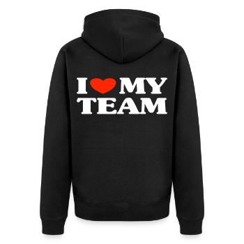 Team Teamwork Spruch - Unisex Premium Bio Zip Hoodie - Schwarz - Hinten - Nico (187cm)