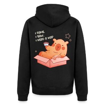 I Came I Saw I Need A Nap - Unisex Premium Bio Zip Hoodie - Schwarz - Hinten - Nico (187cm)