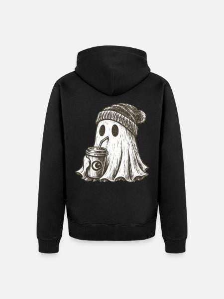 Kuscheliger Geist mit Kaffeebecher - Unisex Premium Bio Zip Hoodie - Schwarz