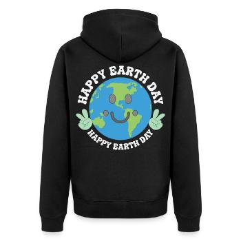 Happy Earth Day Smiling Planet Celebration - Unisex Premium Bio Zip Hoodie - Schwarz - Hinten - Nico (187cm)