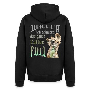 Hund Caffe full - Unisex Premium Bio Zip Hoodie - Schwarz - Hinten - Nico (187cm)