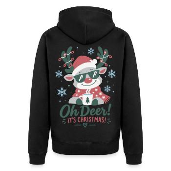 Oh Deer! Es ist Weihnachten - Unisex Premium Bio Zip Hoodie - Schwarz - Hinten - Nico (187cm)