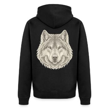 Wolf Konturlinien – 3D Line Art - Unisex Premium Bio Zip Hoodie - Schwarz - Hinten - Nico (187cm)