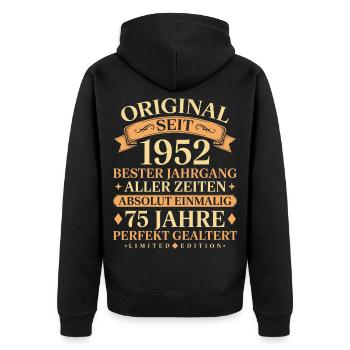 Geburtstag 1952 Jahrgang Einmalig 75 Jahre - Unisex Premium Bio Zip Hoodie - Schwarz - Hinten - Nico (187cm)