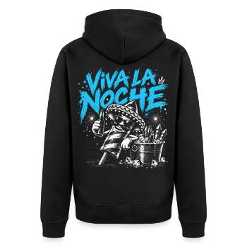 Viva La Noche – Feuerwerk - Unisex Premium Bio Zip Hoodie - Schwarz - Hinten - Nico (187cm)