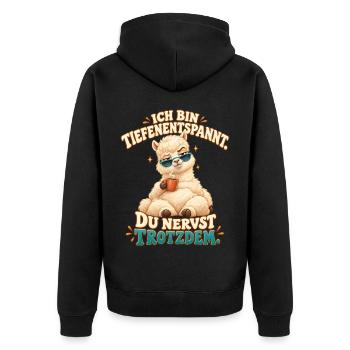 Lustige Sprüche - Alpaka mit Kaffee - Unisex Premium Bio Zip Hoodie - Schwarz - Hinten - Nico (187cm)
