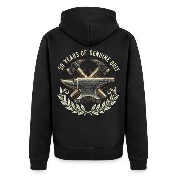 50 Jahre echter Grind - Unisex Premium Bio Zip Hoodie - Schwarz - Hinten - Nico (187cm)
