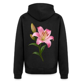 Rosa Lilienblüten-Grafik - Unisex Premium Bio Zip Hoodie - Schwarz - Hinten - Nico (187cm)