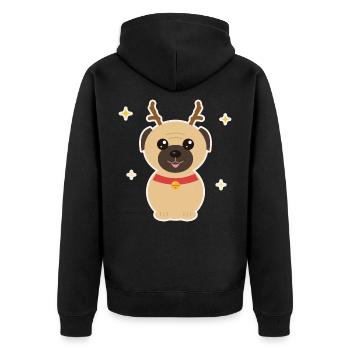 Mops mit Rentiergeweih Weihnachten - Unisex Premium Bio Zip Hoodie - Schwarz - Hinten - Nico (187cm)