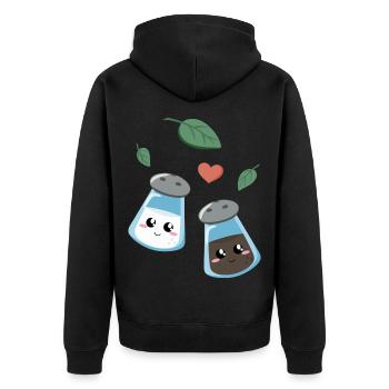 Niedliches Küchenmotiv mit Salz und Pfeffer - Unisex Premium Bio Zip Hoodie - Schwarz - Hinten - Nico (187cm)