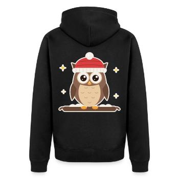 Eule mit Weihnachtsmütze auf dem Ast - Unisex Premium Bio Zip Hoodie - Schwarz - Hinten - Nico (187cm)