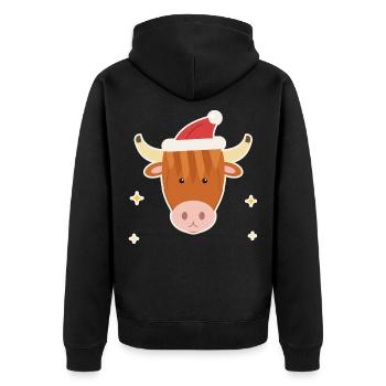 Highland Cow mit Weihnachtsmütze - Unisex Premium Bio Zip Hoodie - Schwarz - Hinten - Nico (187cm)