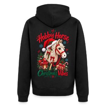 Niedliches Hobbypferd-Weihnachtsdesign - Unisex Premium Bio Zip Hoodie - Schwarz - Hinten - Nico (187cm)