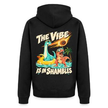 Comic Dinosaurier Die Stimmung ist im Chaos - Unisex Premium Bio Zip Hoodie - Schwarz - Hinten - Nico (187cm)