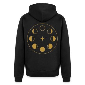 Mondphasenrad – Goldener Mondzyklus - Unisex Premium Bio Zip Hoodie - Schwarz - Hinten - Nico (187cm)