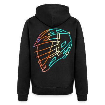 Lacrossehelm - Unisex Premium Bio Zip Hoodie - Schwarz - Hinten - Nico (187cm)