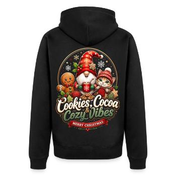 Cookies Cocoa Cozy Noël – Frohe Weihnachten - Unisex Premium Bio Zip Hoodie - Schwarz - Hinten - Nico (187cm)