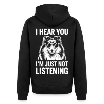 Shetland Sheepdog Spruch Lustige Sheltie Geschenk  - Unisex Premium Bio Zip Hoodie - Schwarz - Hinten - Nico (187cm)