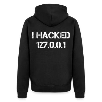 I Hacked 127.0.0.1 Programmierer Coder Geek - Unisex Premium Bio Zip Hoodie - Schwarz - Hinten - Nico (187cm)