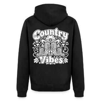 Country Vibes Cowboy Stiefel - Unisex Premium Bio Zip Hoodie - Schwarz - Hinten - Nico (187cm)