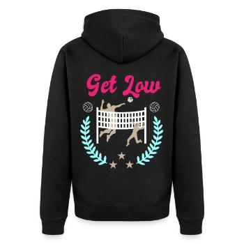 Get Low Volleyball Netz – Lorbeerkranz Design - Unisex Premium Bio Zip Hoodie - Schwarz - Hinten - Nico (187cm)