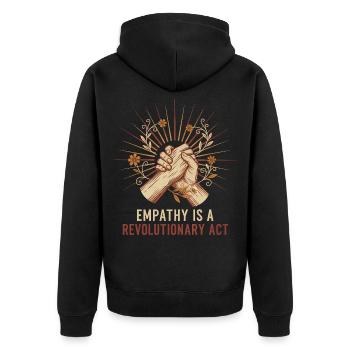 Empathie als revolutionäre Tat - Unisex Premium Bio Zip Hoodie - Schwarz - Hinten - Nico (187cm)