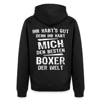 Boxer - Unisex Premium Bio Zip Hoodie - Schwarz - Hinten - Nico (187cm)