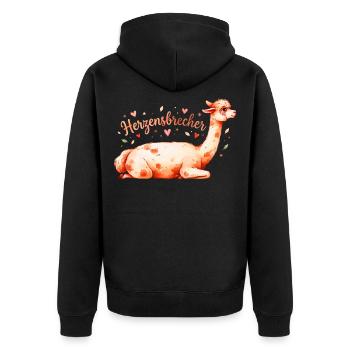 Herzensbrecher Lama Illustration - Unisex Premium Bio Zip Hoodie - Schwarz - Hinten - Nico (187cm)